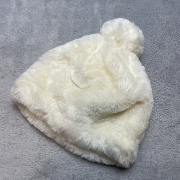 Gymboree Faux Fur Beanie Hat Baby Girls 0-12 Months Ivory Lined Pom Pom Winter - Picture 1 of 5